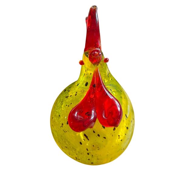 Handmade Blown Glass Chicken Rooster Figure Home Decor yellow red Murano style - Picture 3 of 7